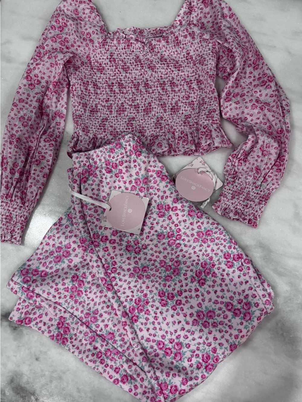 LoveShackFancy x Target Girls Floral 2 Piece Set Top & Wide Leg Pants NWT L/12